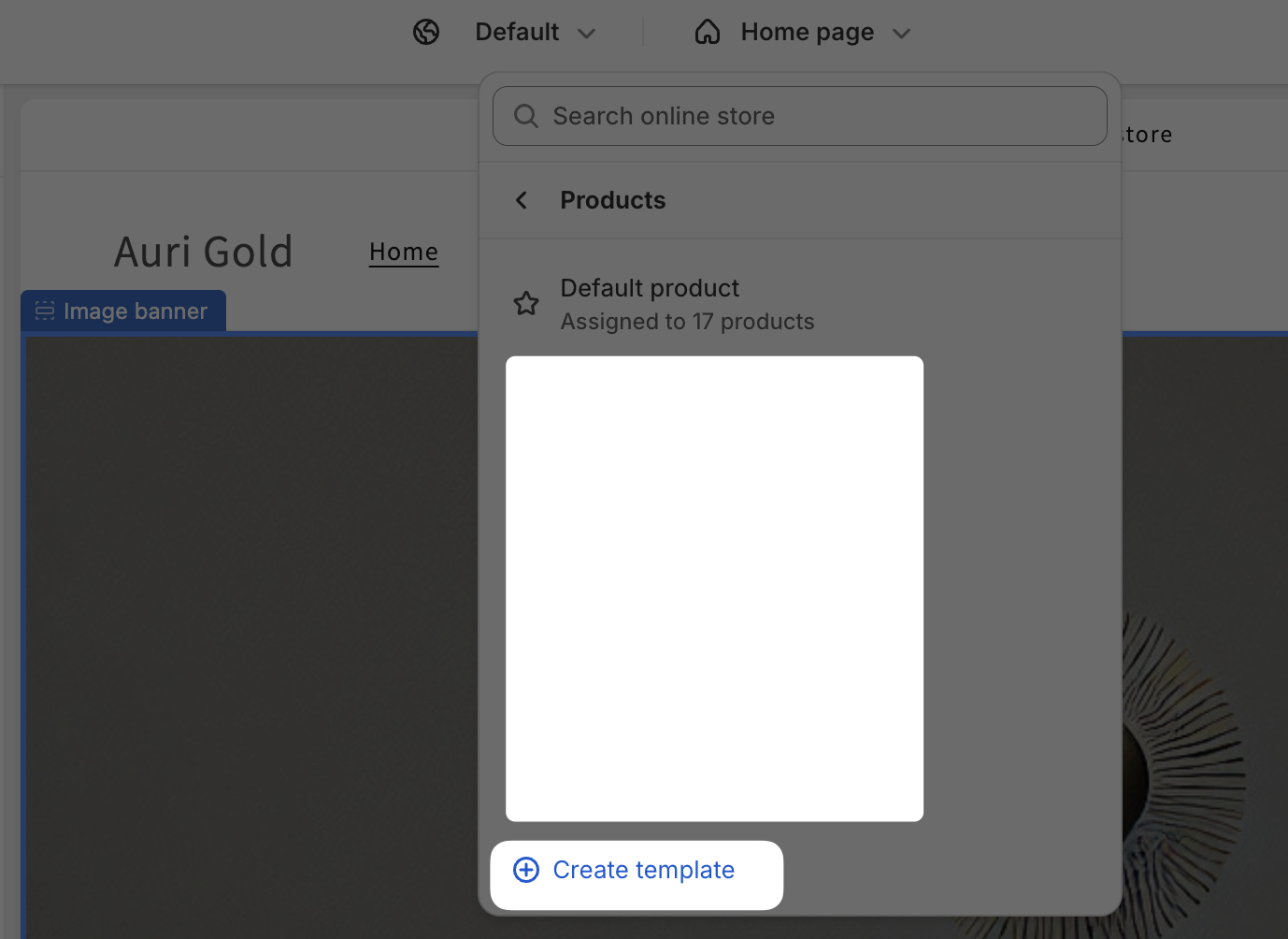 Create template button in Shopify theme editor