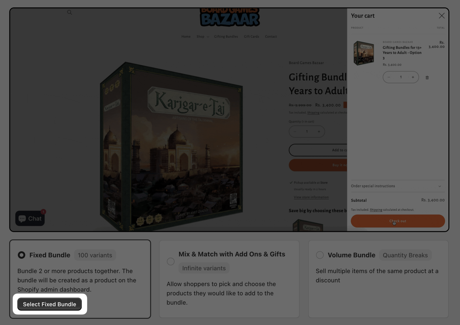 Bundle type selection showing Fixed Bundle and the Select Fixed Bundle button