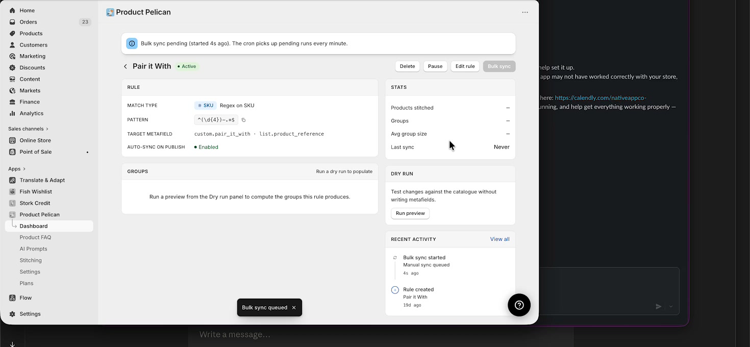 Pair it With rule page showing rule setup, stats, dry run, and recent activity