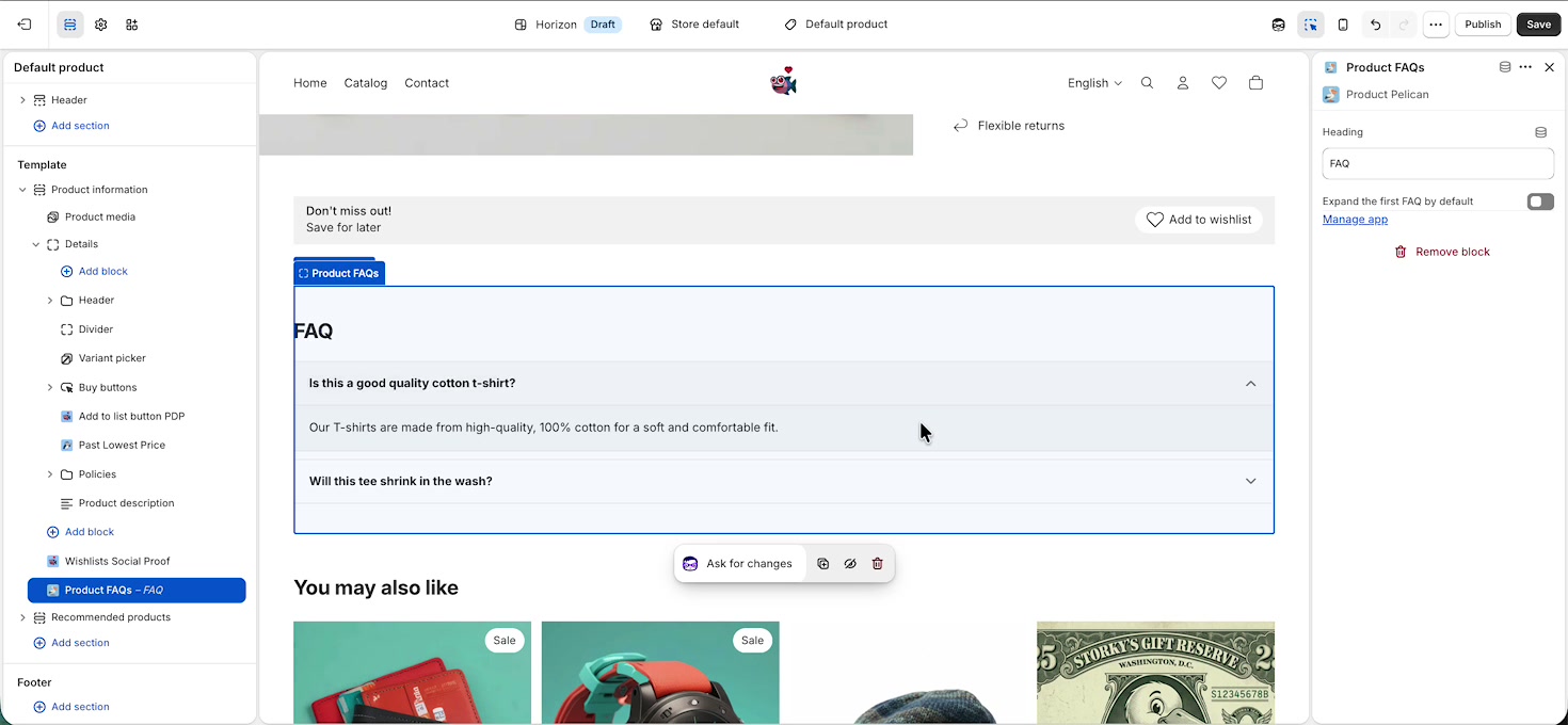Final Product FAQs section with the FAQ heading and the first accordion item expanded to show the answer