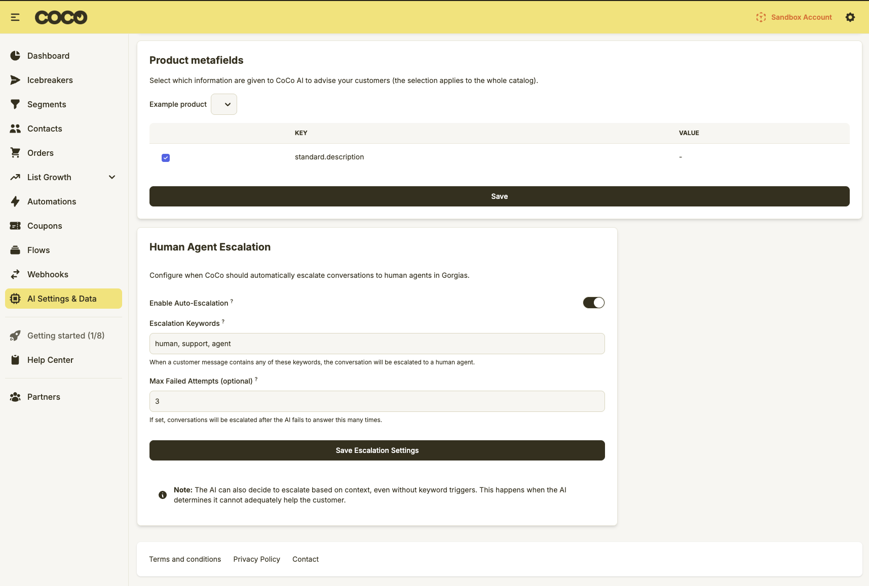 Gorgias Escalate to Human Keywords
