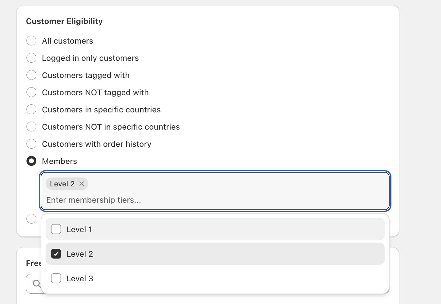 Customer Eligibility set to Members with a membership tier selected