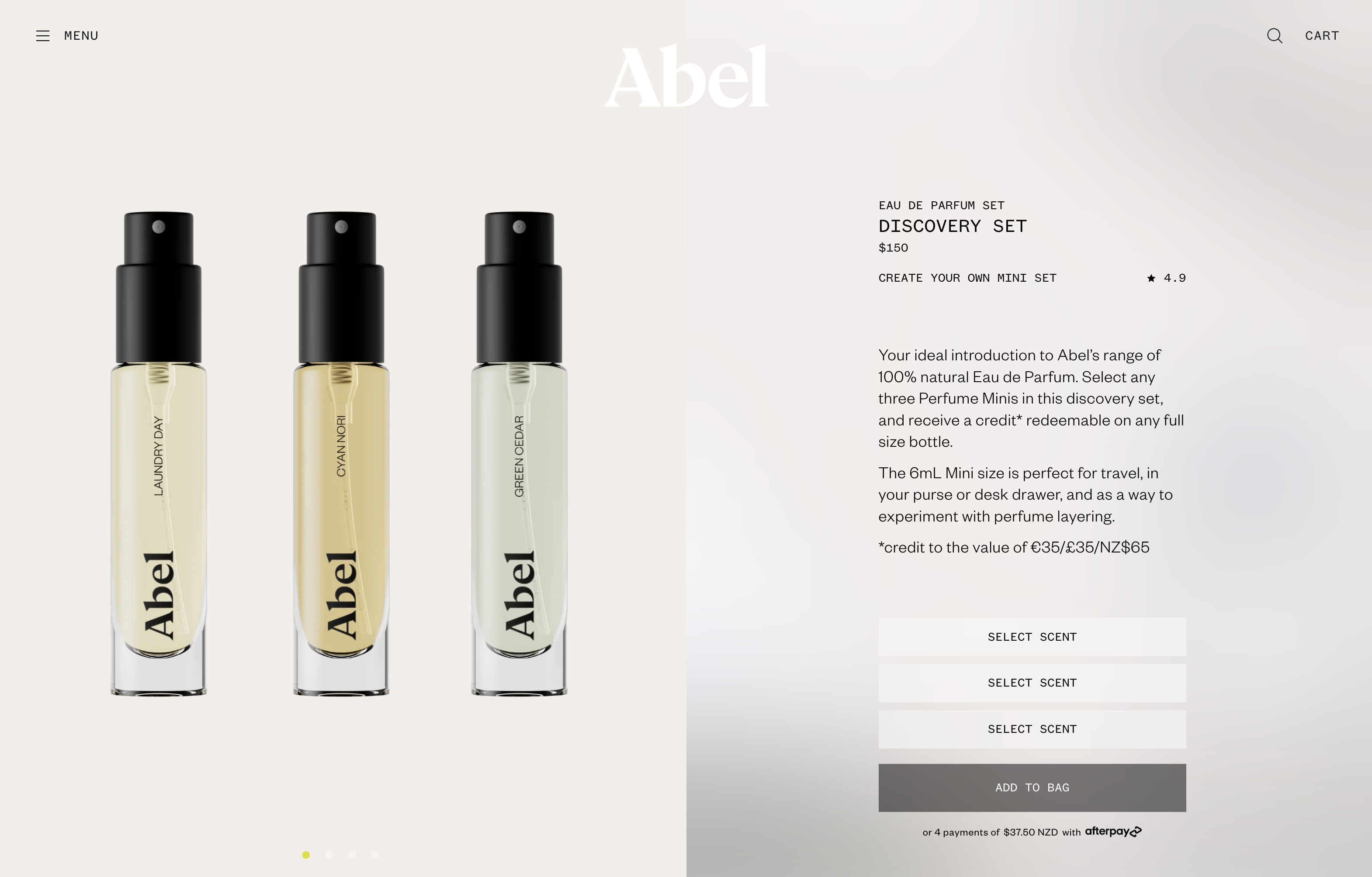 Product page showing a bundle set where the shopper selects options (for example, scent) for multiple items before adding to bag