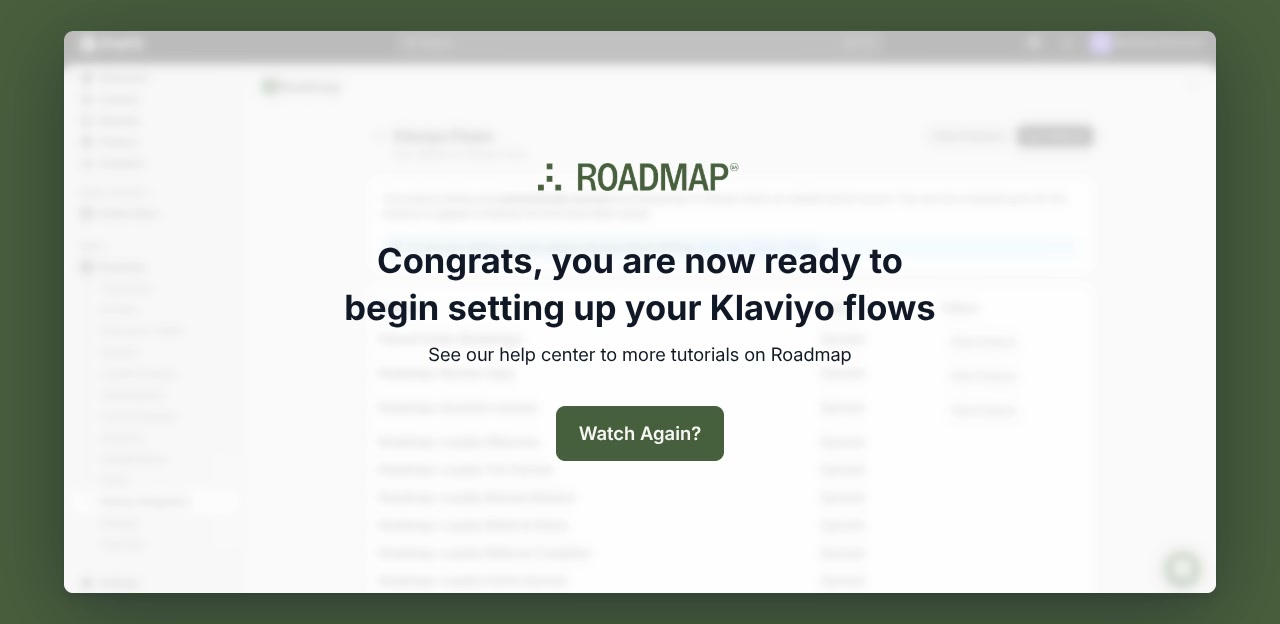 Confirmation screen stating the Klaviyo flows setup is complete