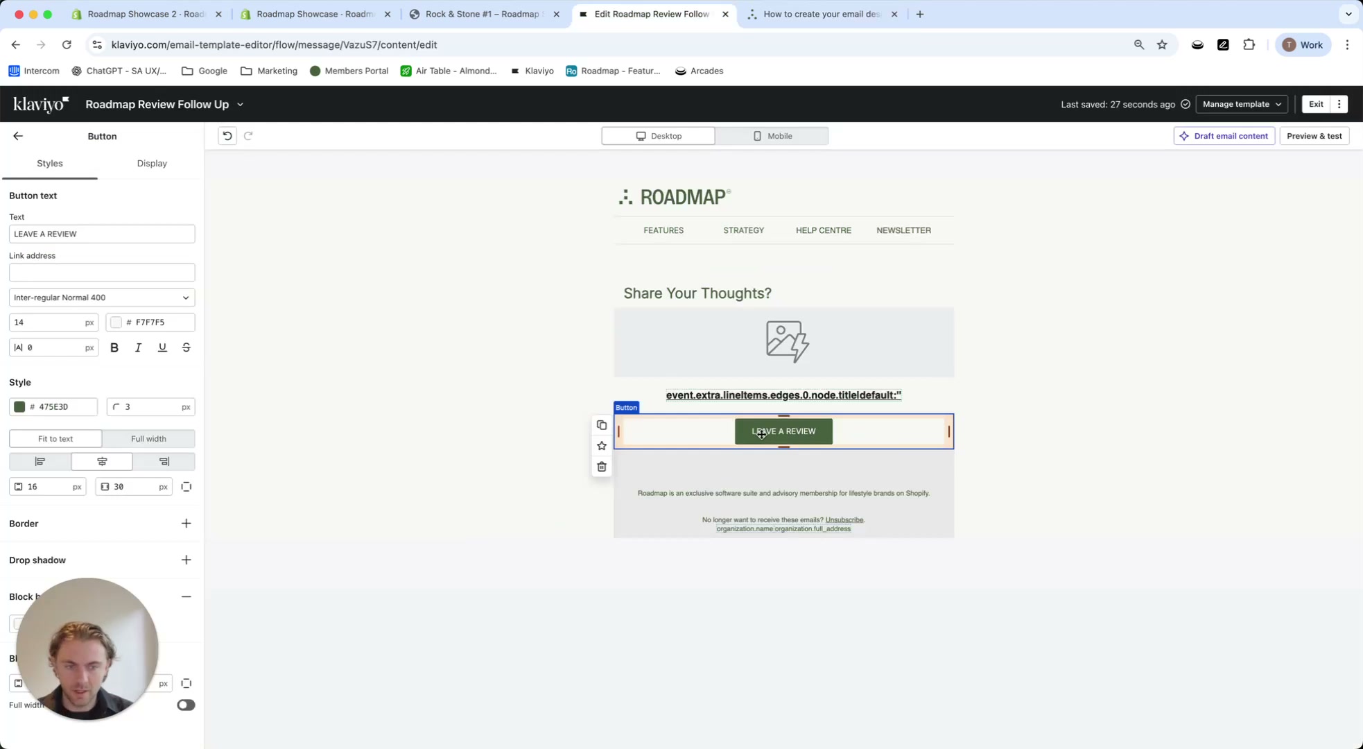 Preview of the final email with product image, title, and Leave a Review button