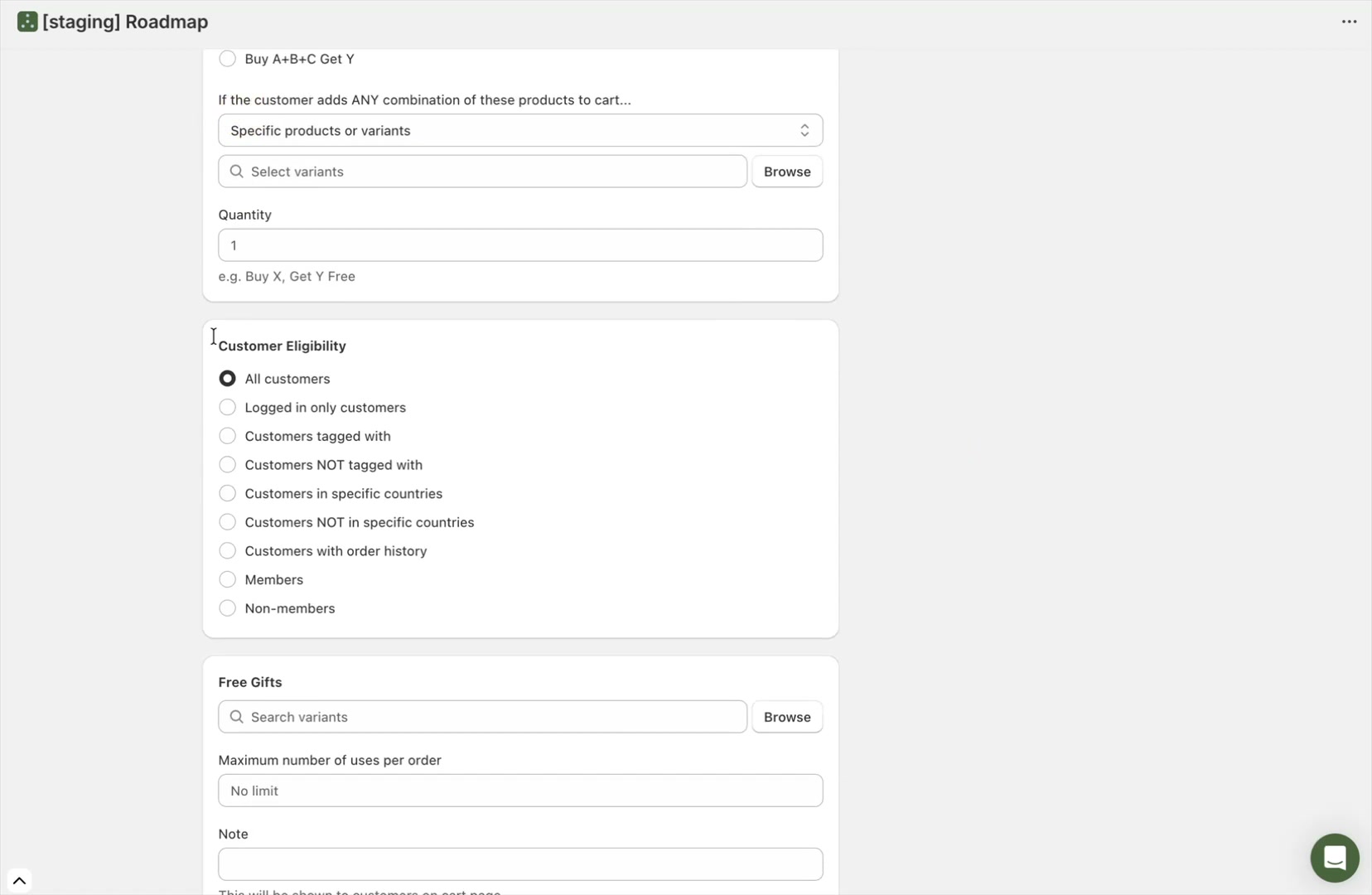Customer Eligibility section showing tagging options