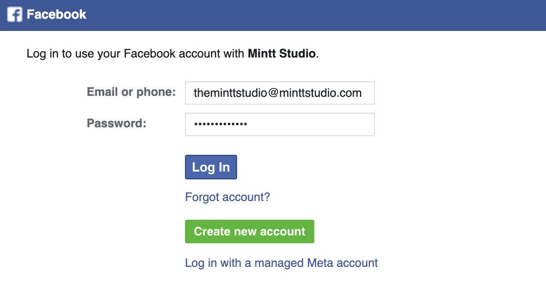 Screenshot of the Facebook login pop-up.