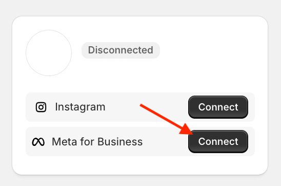 Instafeed dashboard showing how to connect with Meta for Business.