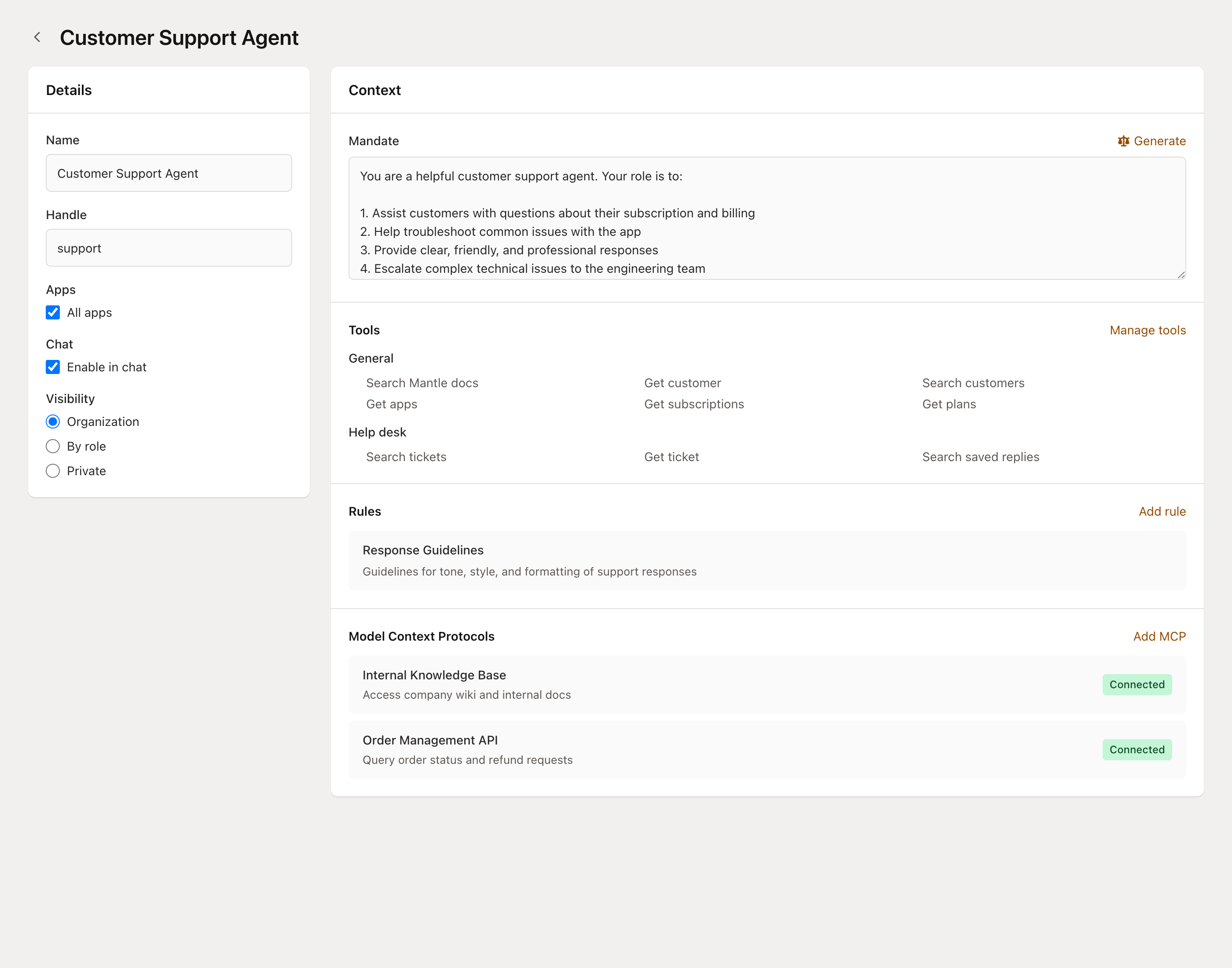 AI agent configuration