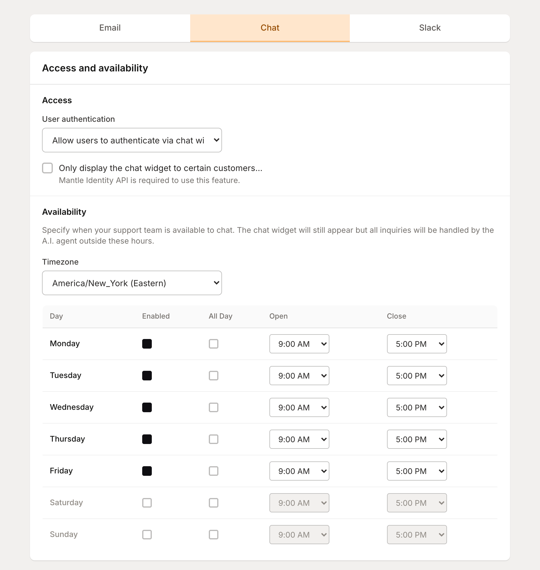 Chat channel AI settings