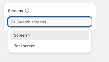 Screens search field in a playlist showing available screen results