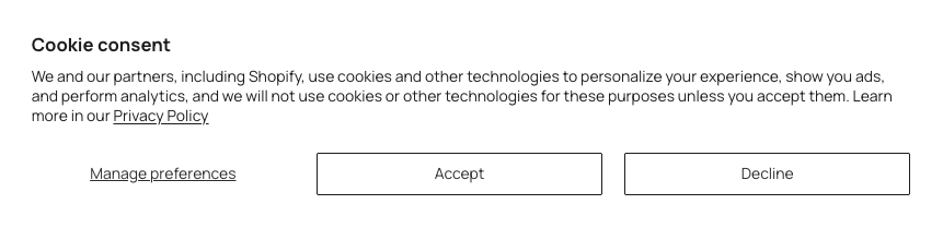 Cookease cookie consent banner showing Manage preferences, Accept, and Decline buttons