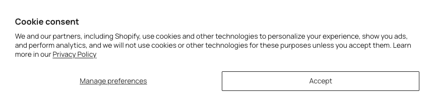 Cookease cookie consent banner with Manage preferences and Accept buttons (Decline hidden)