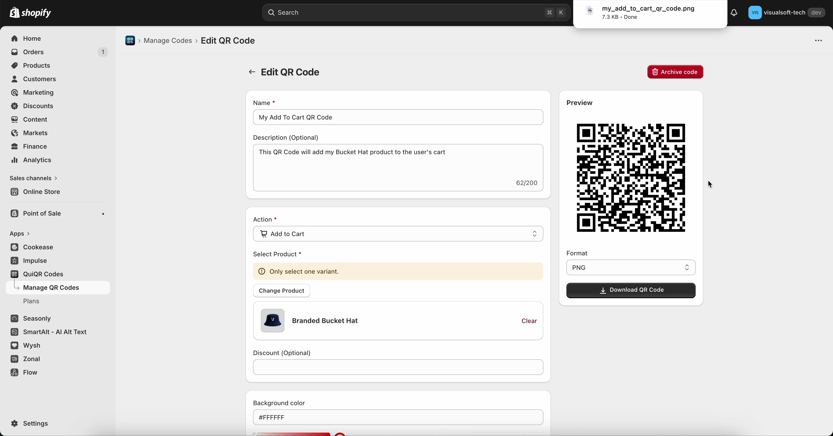 Browser download completed after clicking Download QR Code from the Edit QR Code page