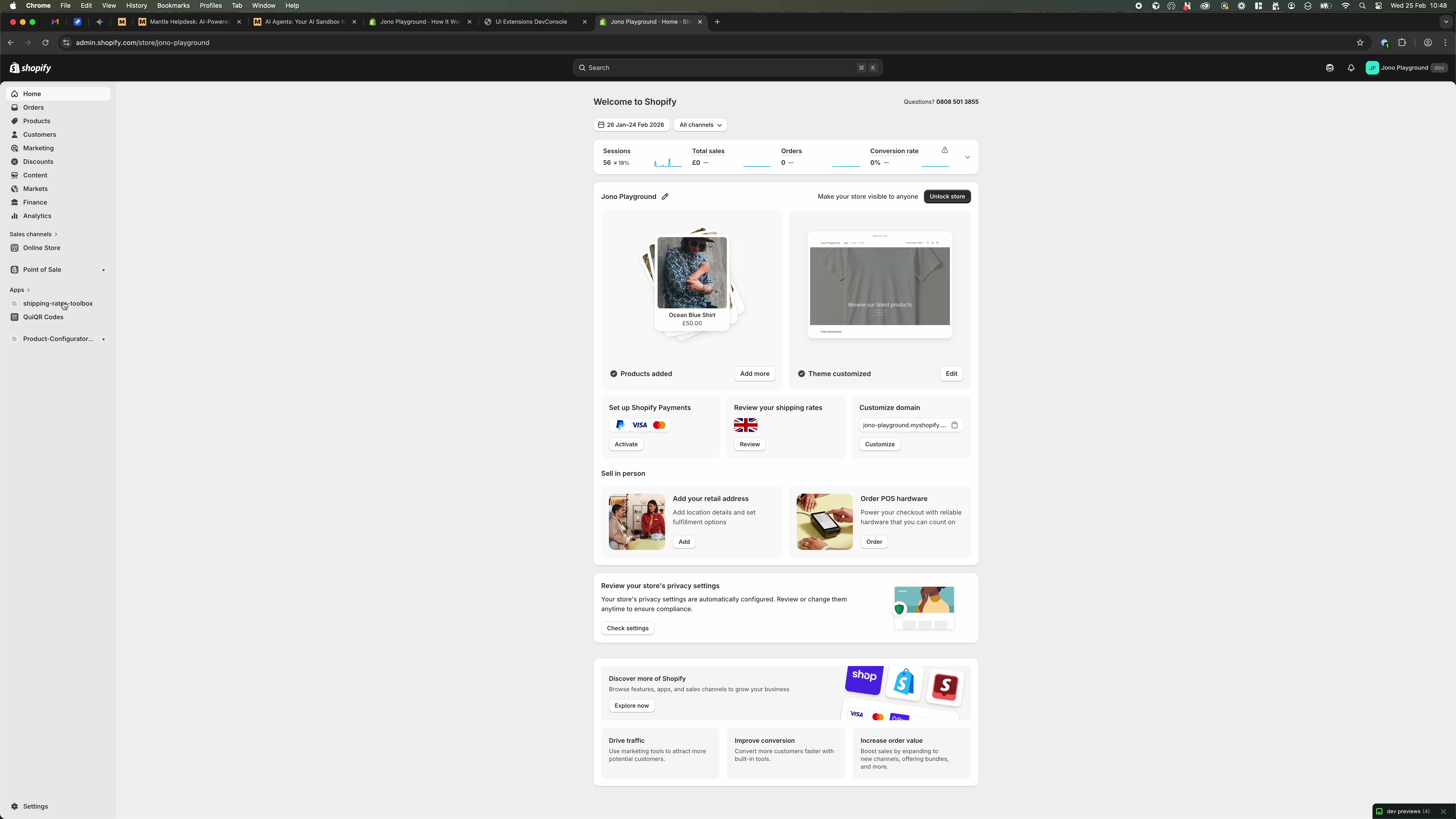 Shopify admin home with Point of Sale in the left navigation