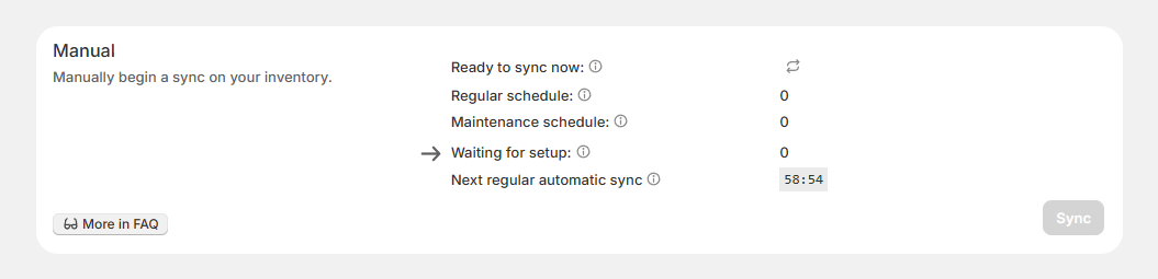 Manual section on the Sync page showing the Waiting for setup count