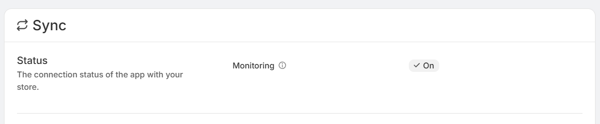 Sync page showing the app's status and monitoring state