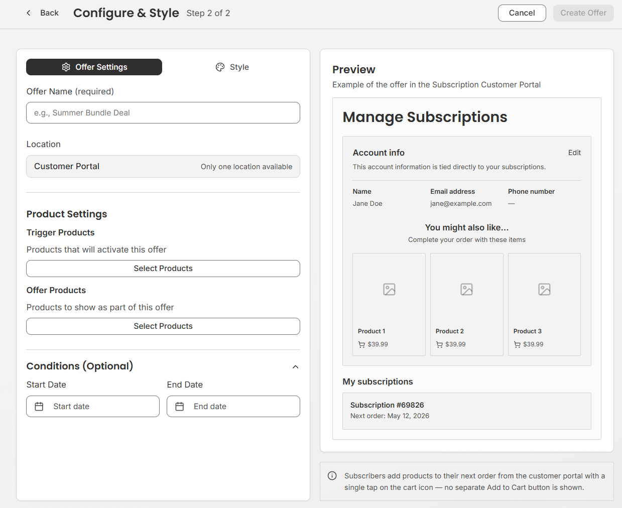 Subscription Customer Portal Configuration