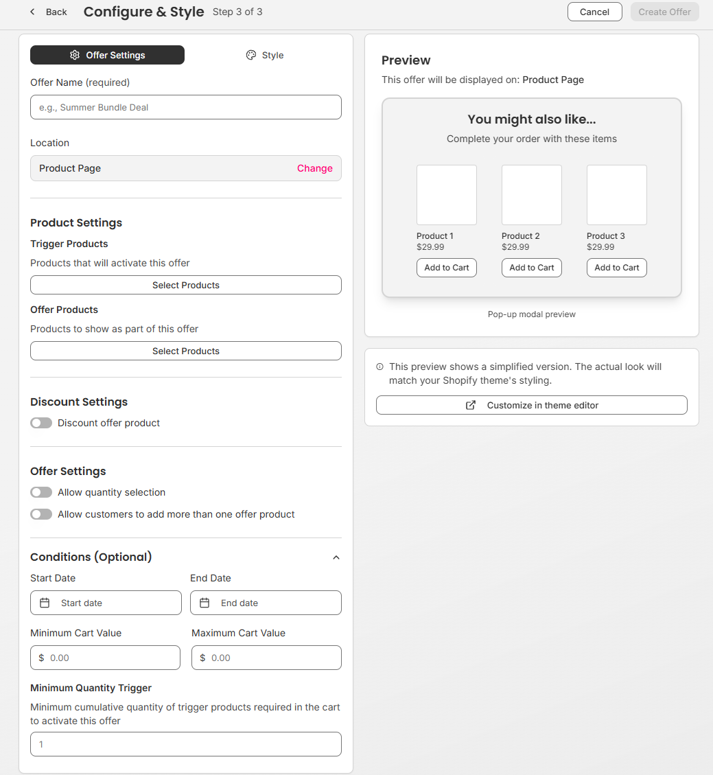 Create offer in Bold Upsell