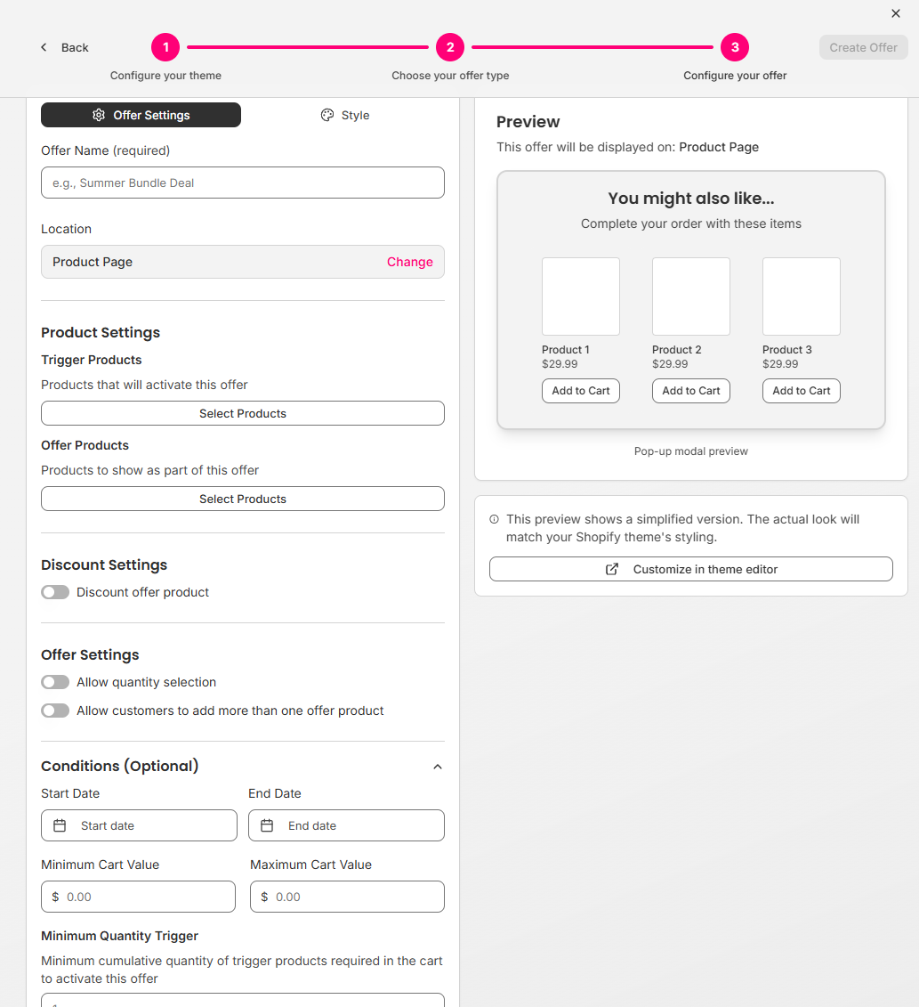 Bold Upsell Offer Configuration