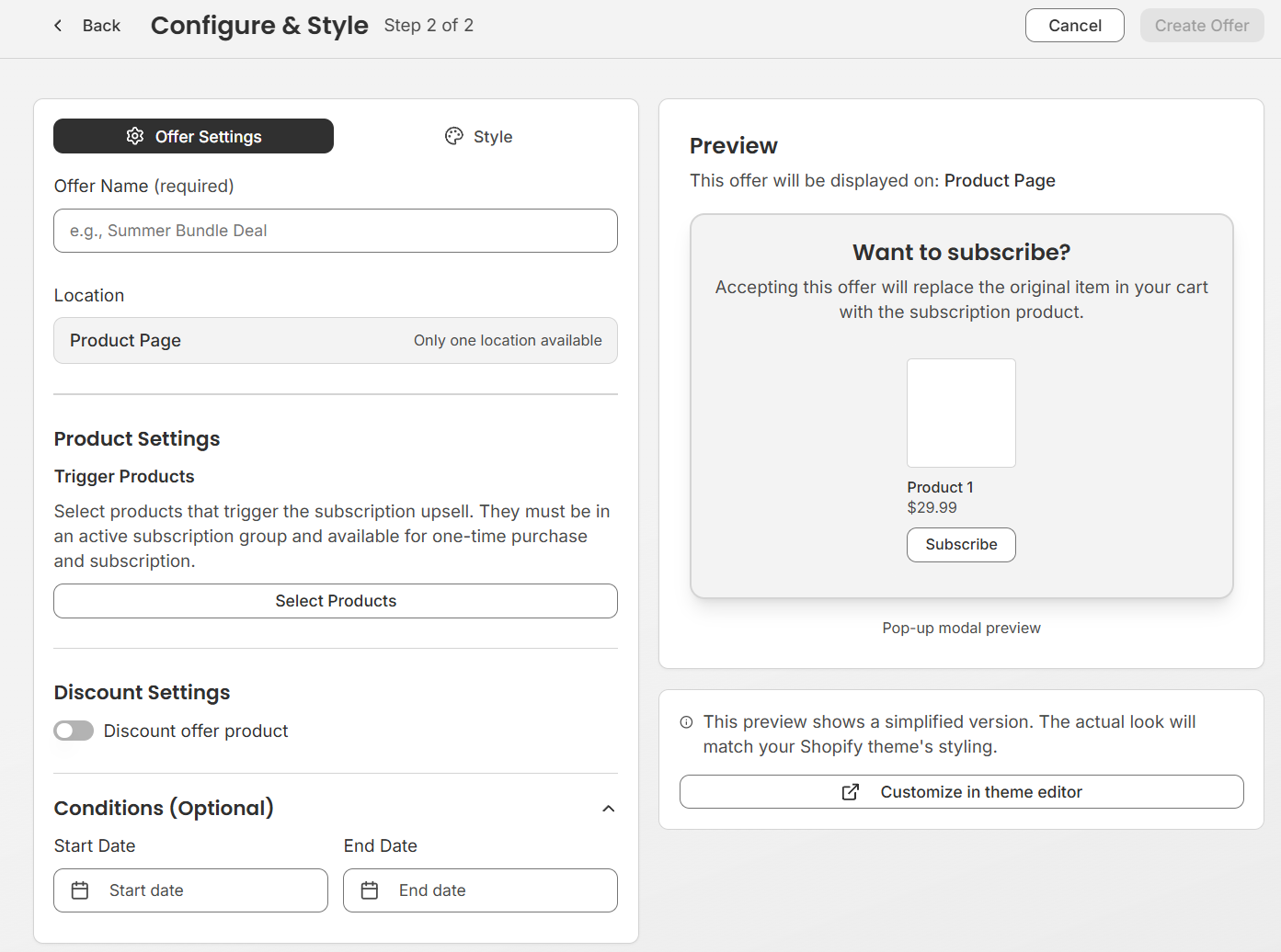 Subscription Upsell Configuration
