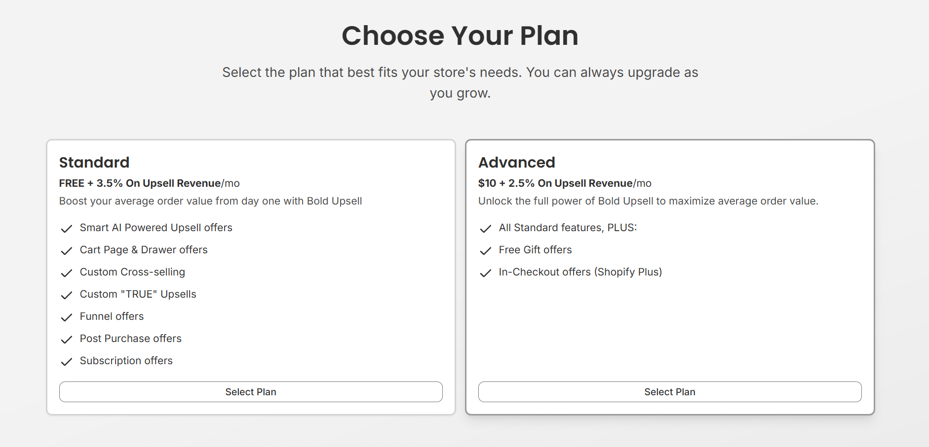 Bold Upsell Plans