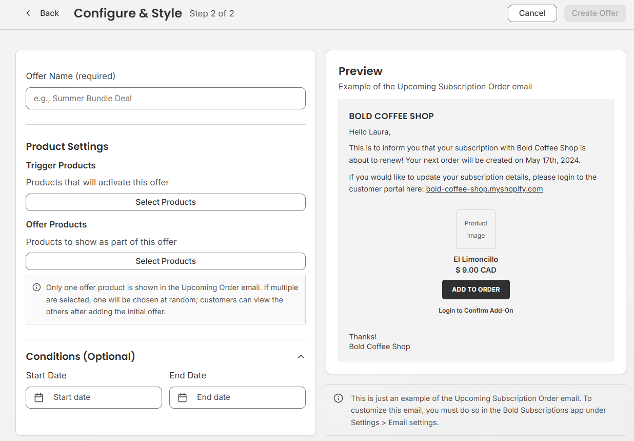 Subscription Email Configuration