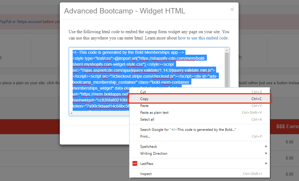 Copy the code within the textbox