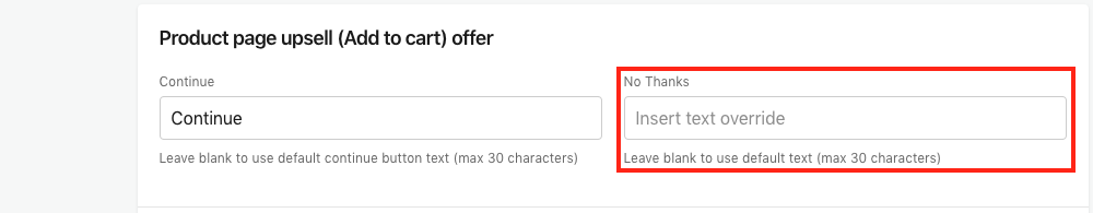 Product page upsell (add to cart) offer - No Thanks Screenshot