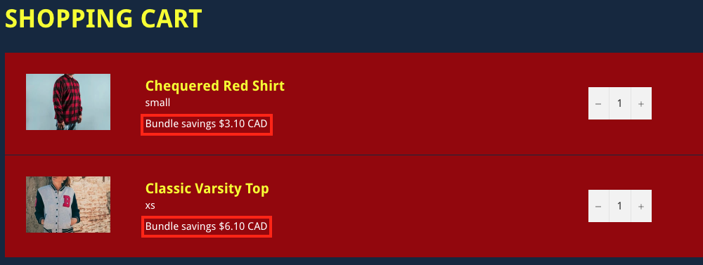 Bundle Discount Text Example on storefront