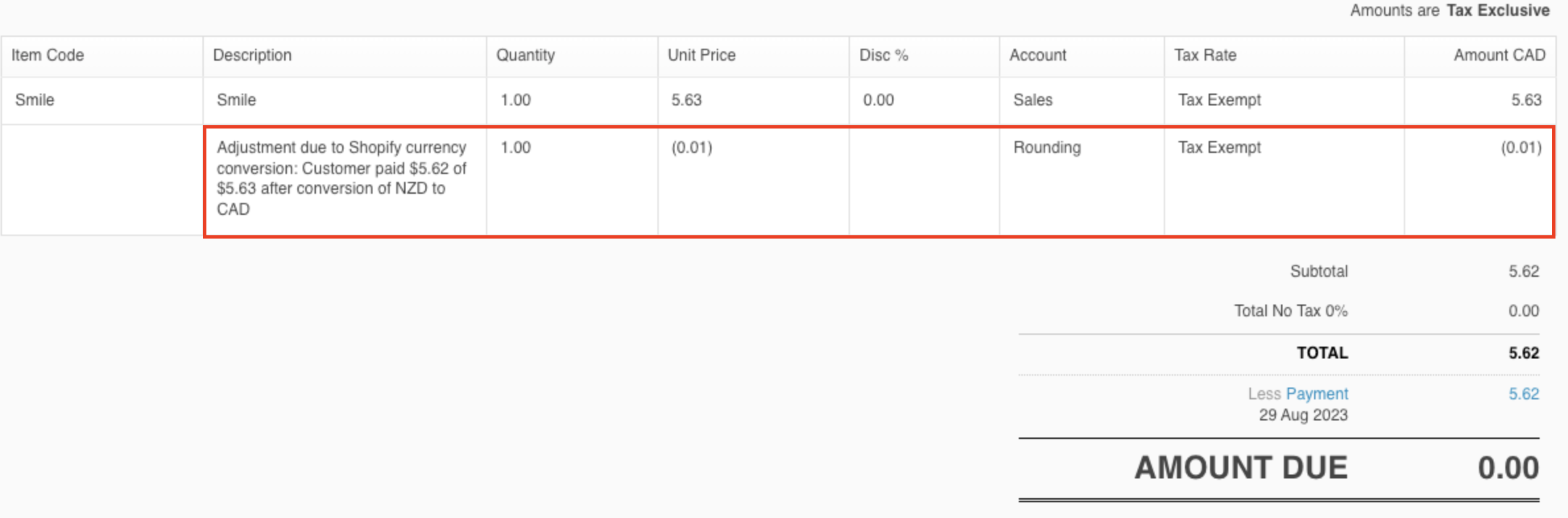 Adjustment line in Xero