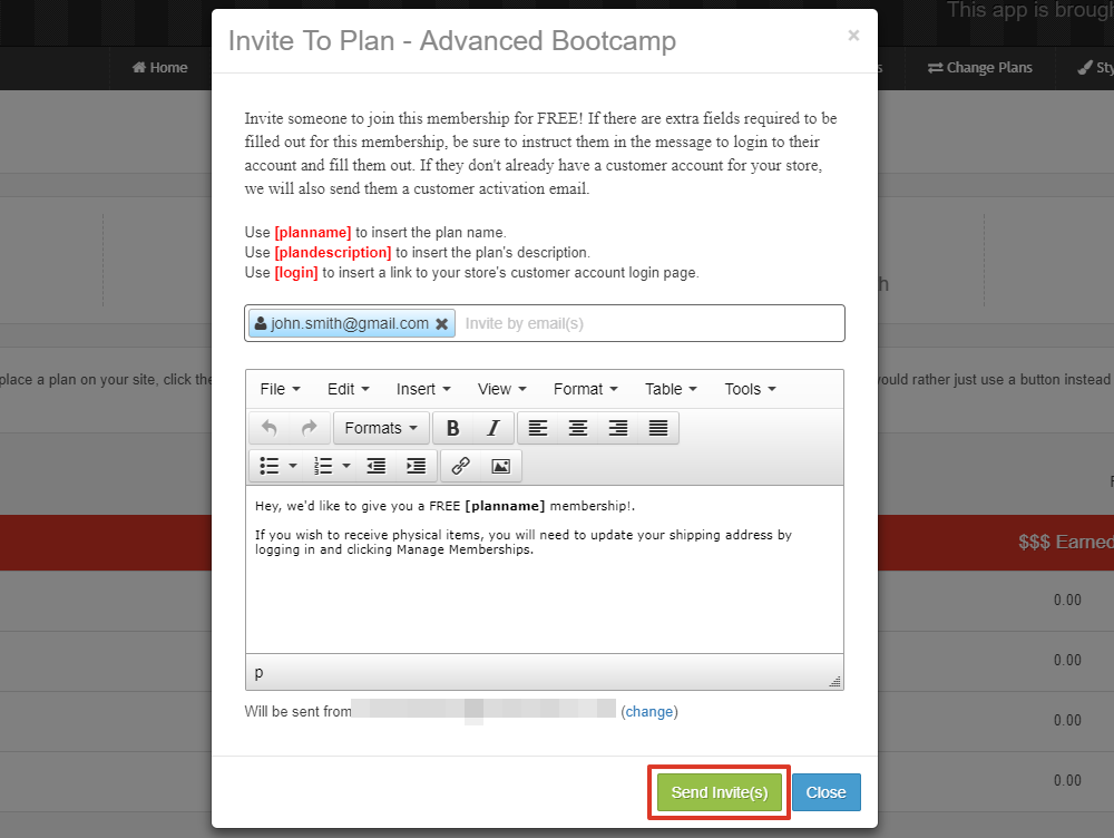 At the bottom-right, select Send Invite(s)