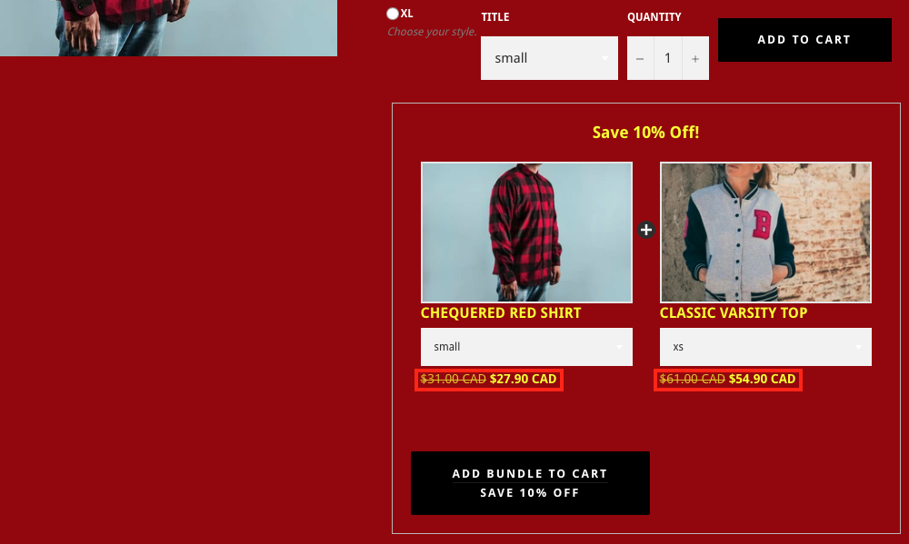 Bundle Price Example in Bundle Widget