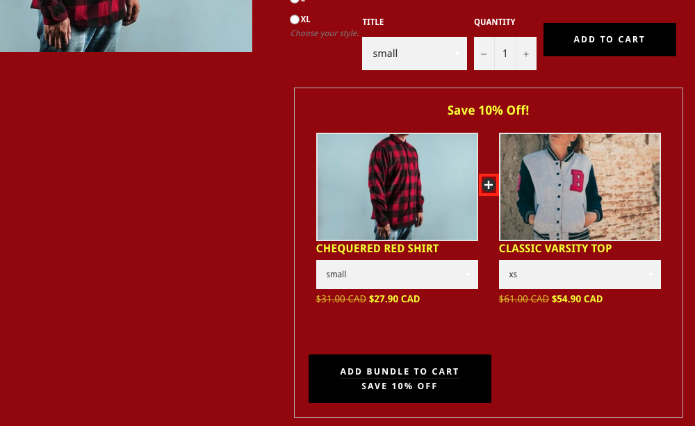 Plus Sign Example in Bundle Widget