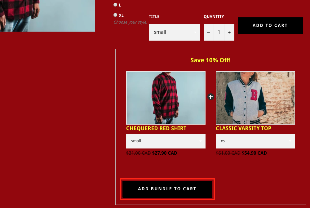 Bundle Add to Cart Screenshot