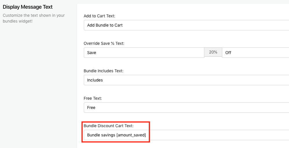 Bundle Discount Cart Text Setting