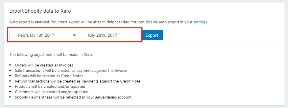 Enter a start and end date