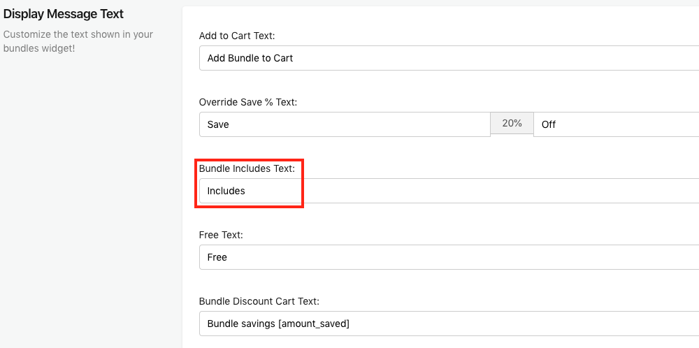Bundle Includes Text Setting