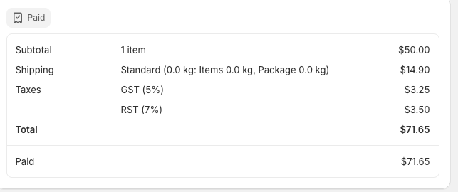 Order with Taxes