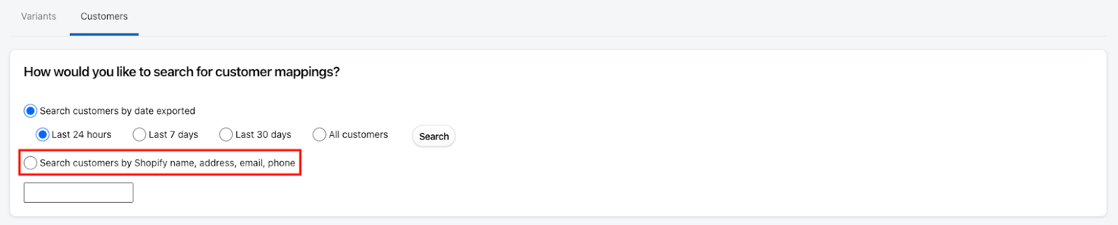 Customer search filter
