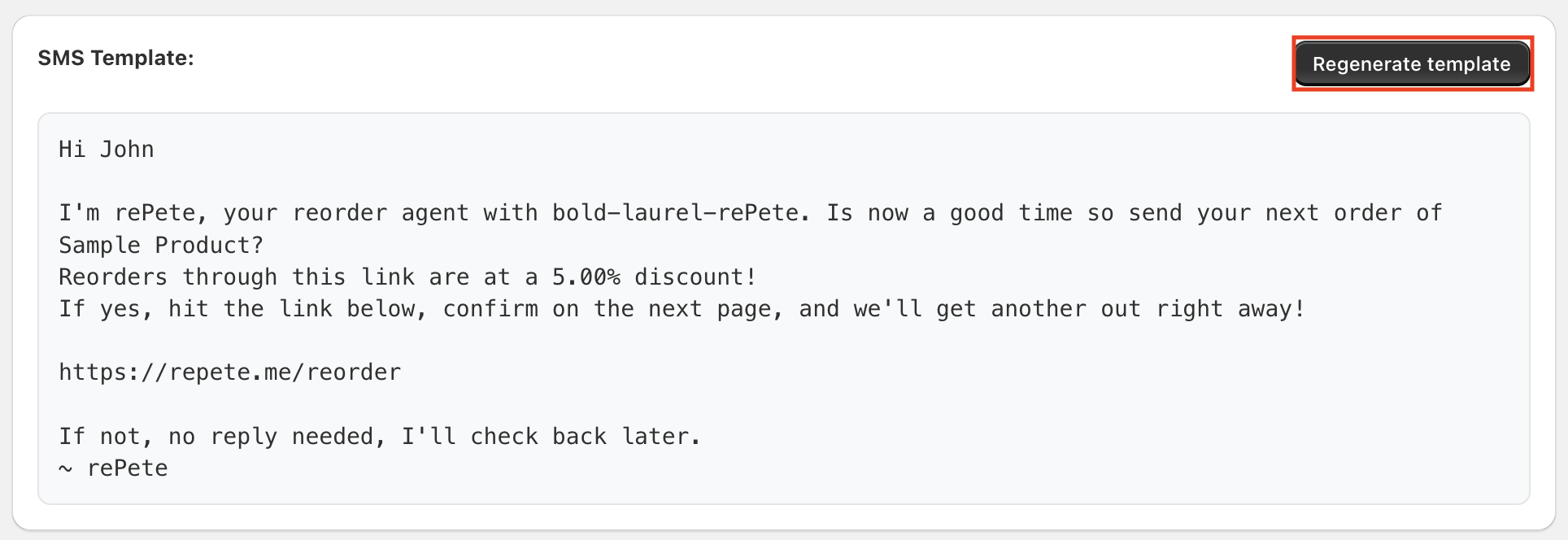 Regenerate template button