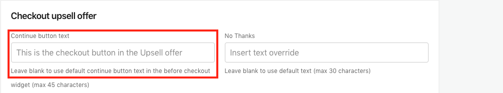 Continue Button Setting for Before Checkout Example