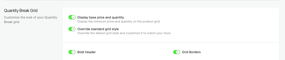 Quantity Break Grid settings