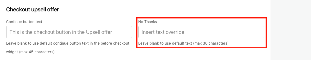 Checkout upsell offer - No Thanks setting in Bold Upsell Screenshot