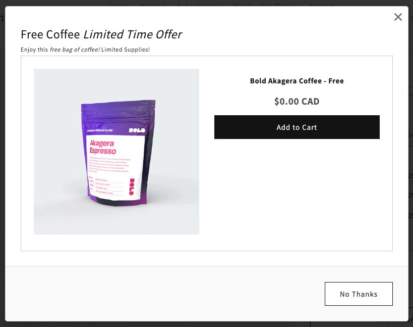 Offer with italic text example