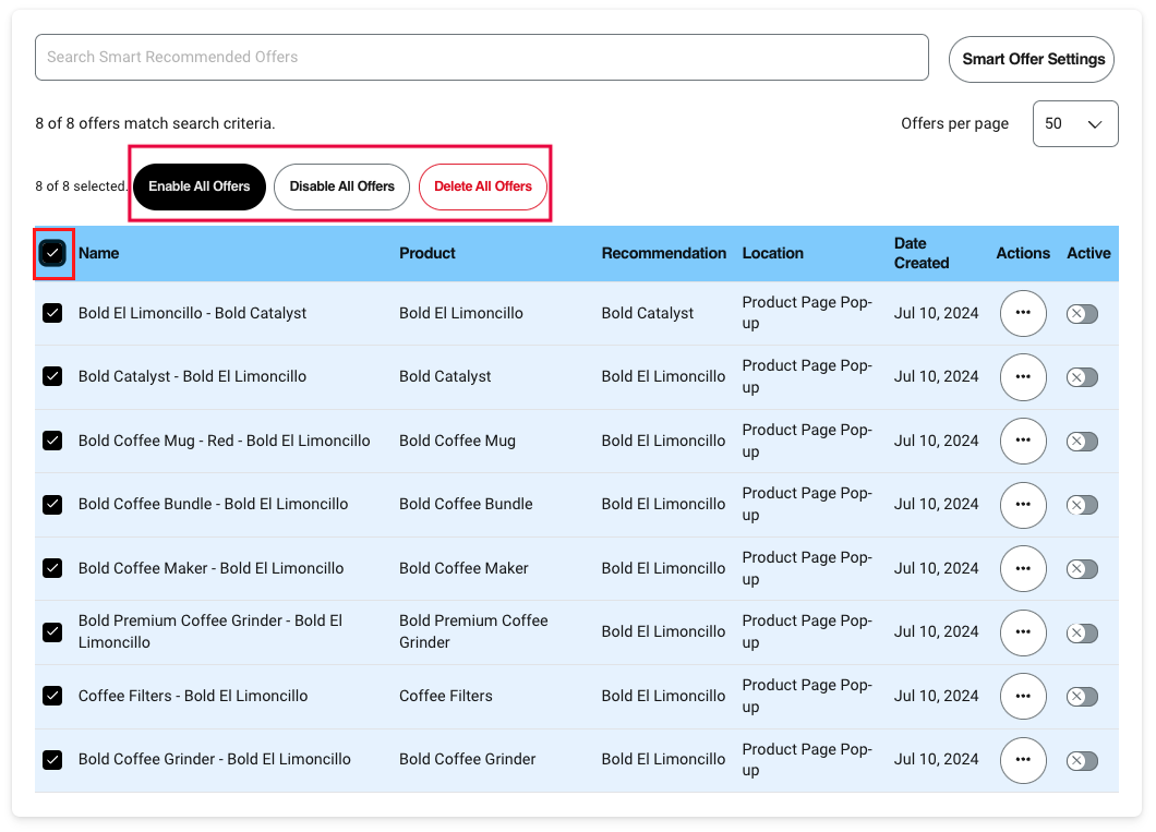Bulk actions