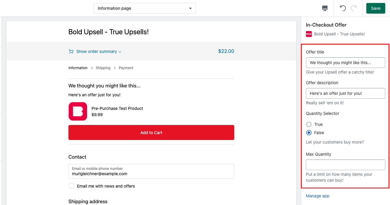 Title, Description, and Quantity Selector