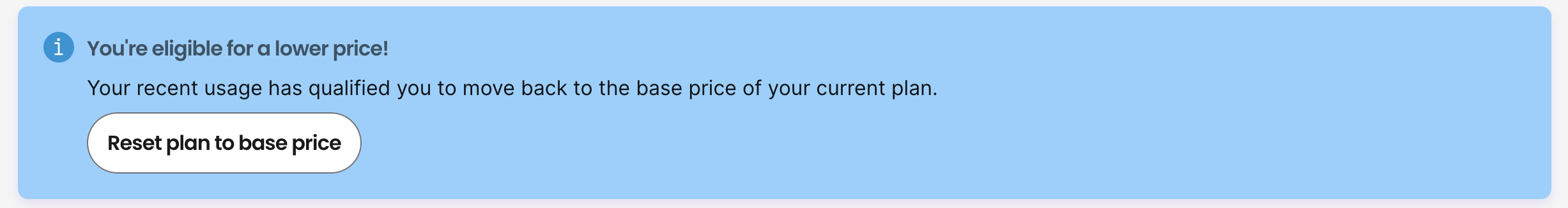 Reset plan to base price button