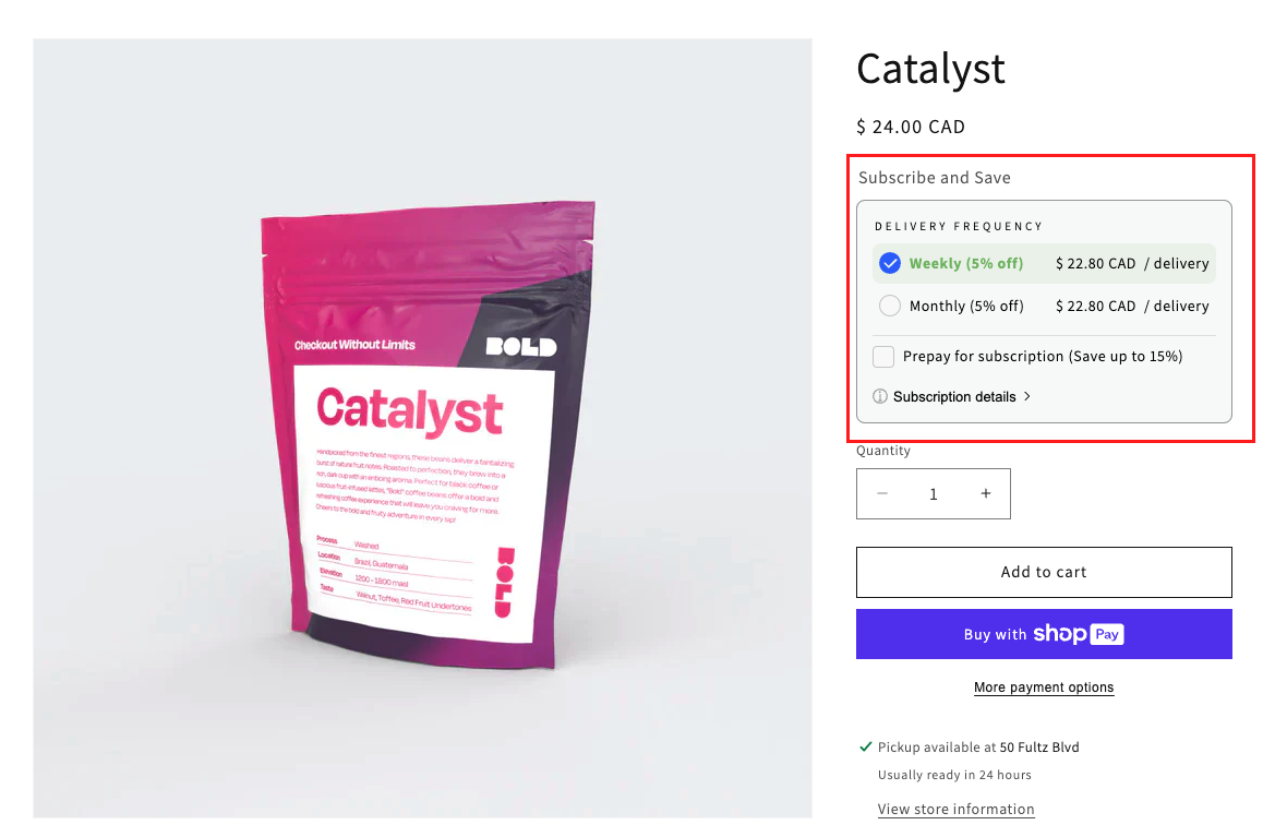 Subscription widget with one-time purchase option removed