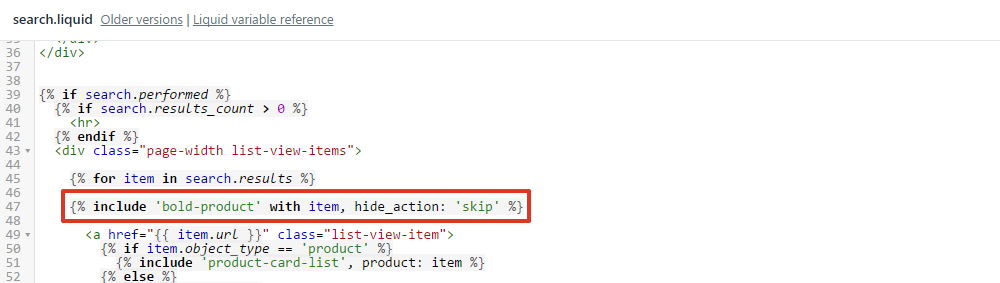 Copy and paste the search.liquid code